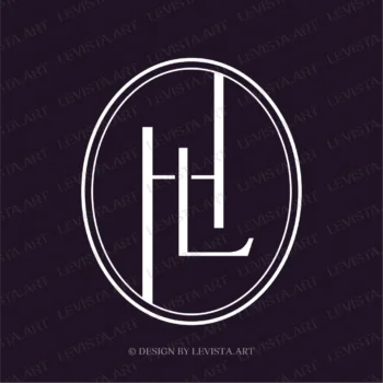 HL, LH Initials Premade monogram logo for wedding, business in frame