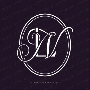 LN, NL Initials Premade monogram logo for wedding, business in frame