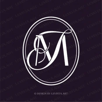 MF, FM Initials Premade monogram logo for wedding, business in frame