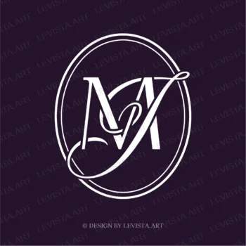 MJ, JM Initials Premade monogram logo for wedding, business in frame