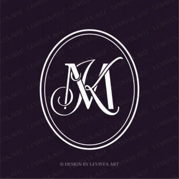 MK KM Initials Premade monogram logo for wedding, business in frame