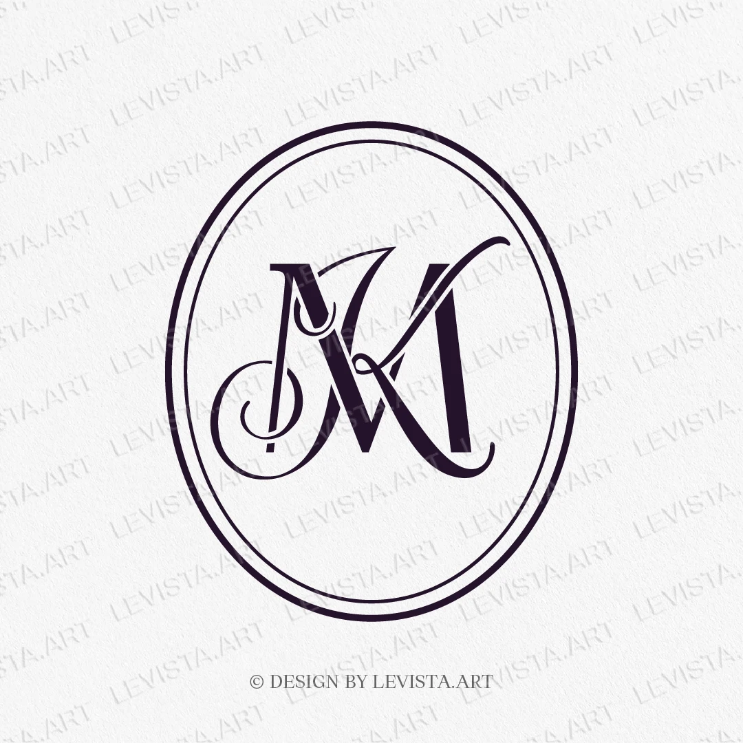 MK, KM Initials ready-made monogram logo for wedding, business in frame