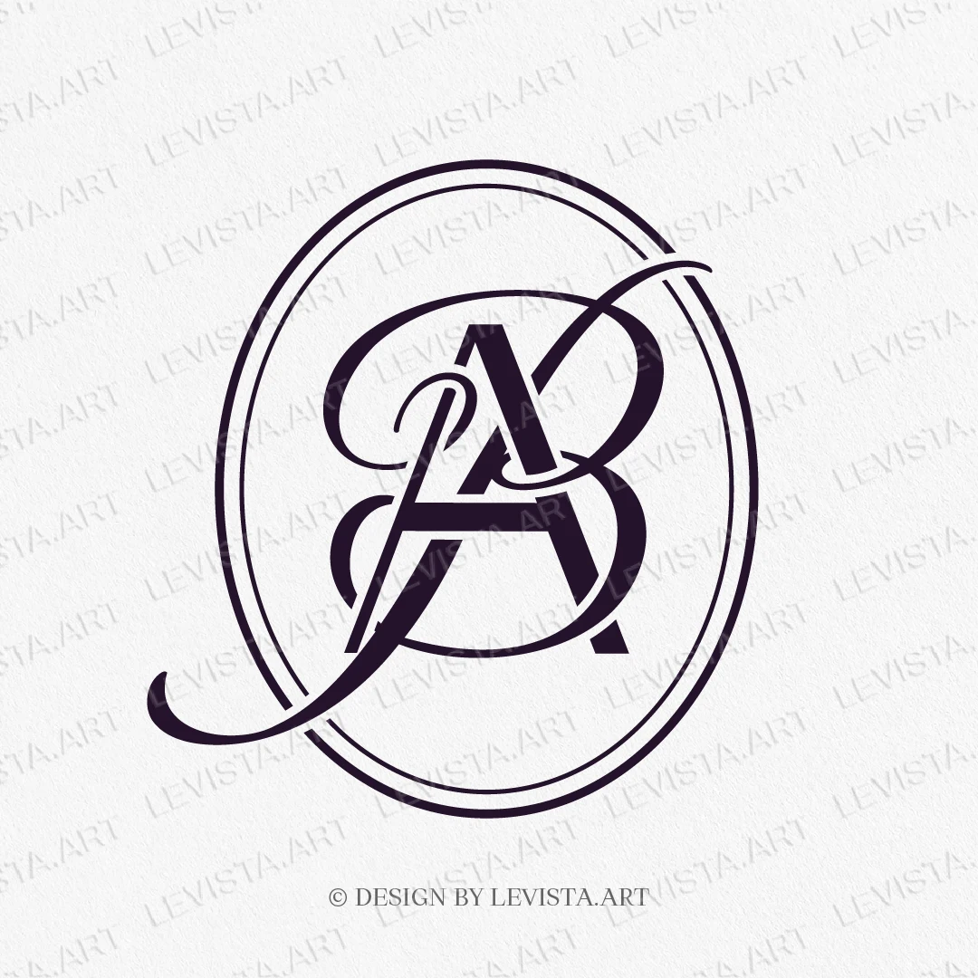 AB, BA Initials ready-made monogram logo for wedding, business in frame