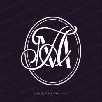 AM or MA Initials Premade monogram logo for wedding, business in frame