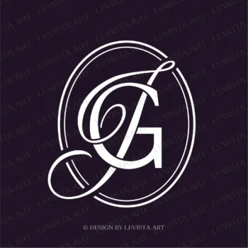 GJ, JG Initials Premade monogram logo for wedding, business in frame