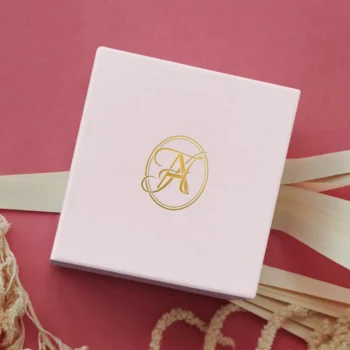 Gift box with AA monogram initials logo – personalized packaging for luxury gifts and custom branding.