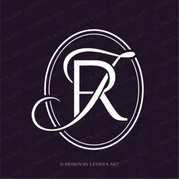 JR, RJ Initials Premade monogram logo for wedding, business in frame