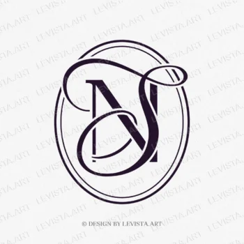 NS, SN Initials ready-made monogram logo for wedding, business in frame