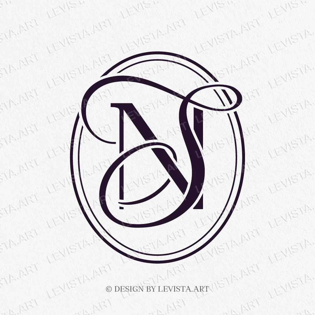 NS, SN Initials ready-made monogram logo for wedding, business in frame