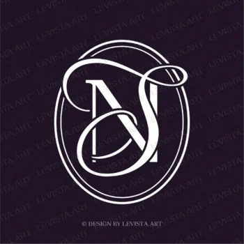 NS or SN Initials Premade monogram logo for wedding, business in frame