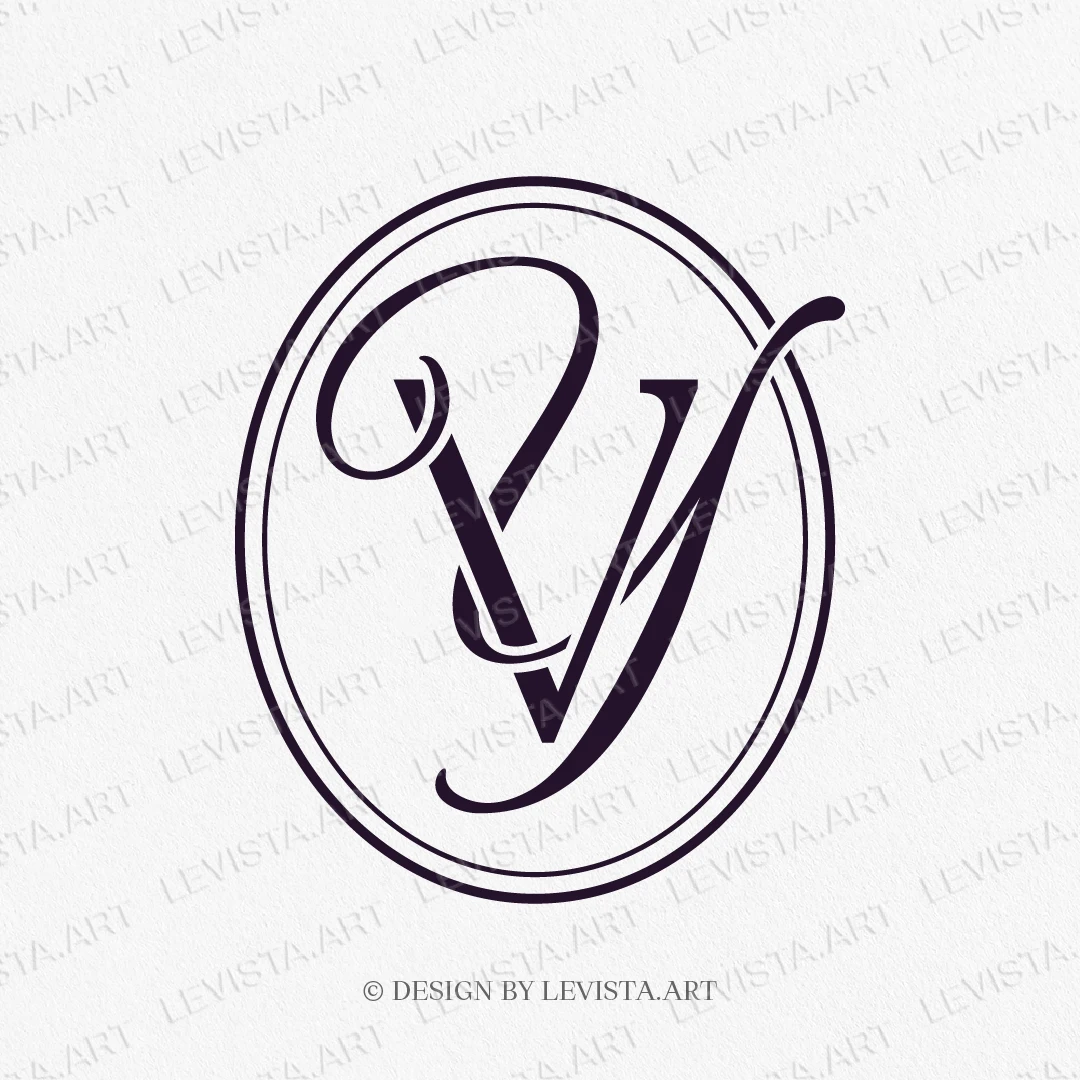 VY or YV Initials ready made monogram logo for wedding business in frame