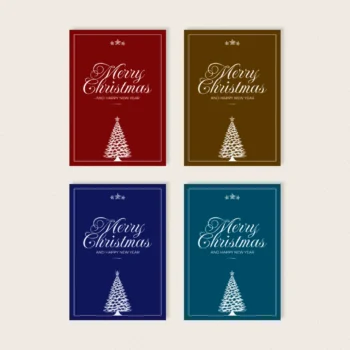 Classic Christmas Card with Christmas Tree Illustration in 8 Colour Variations