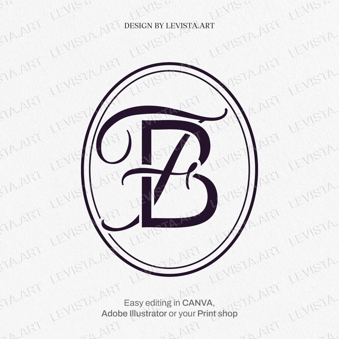 FB, BF Elegant Initials ready-made monogram logo for wedding, business in frame