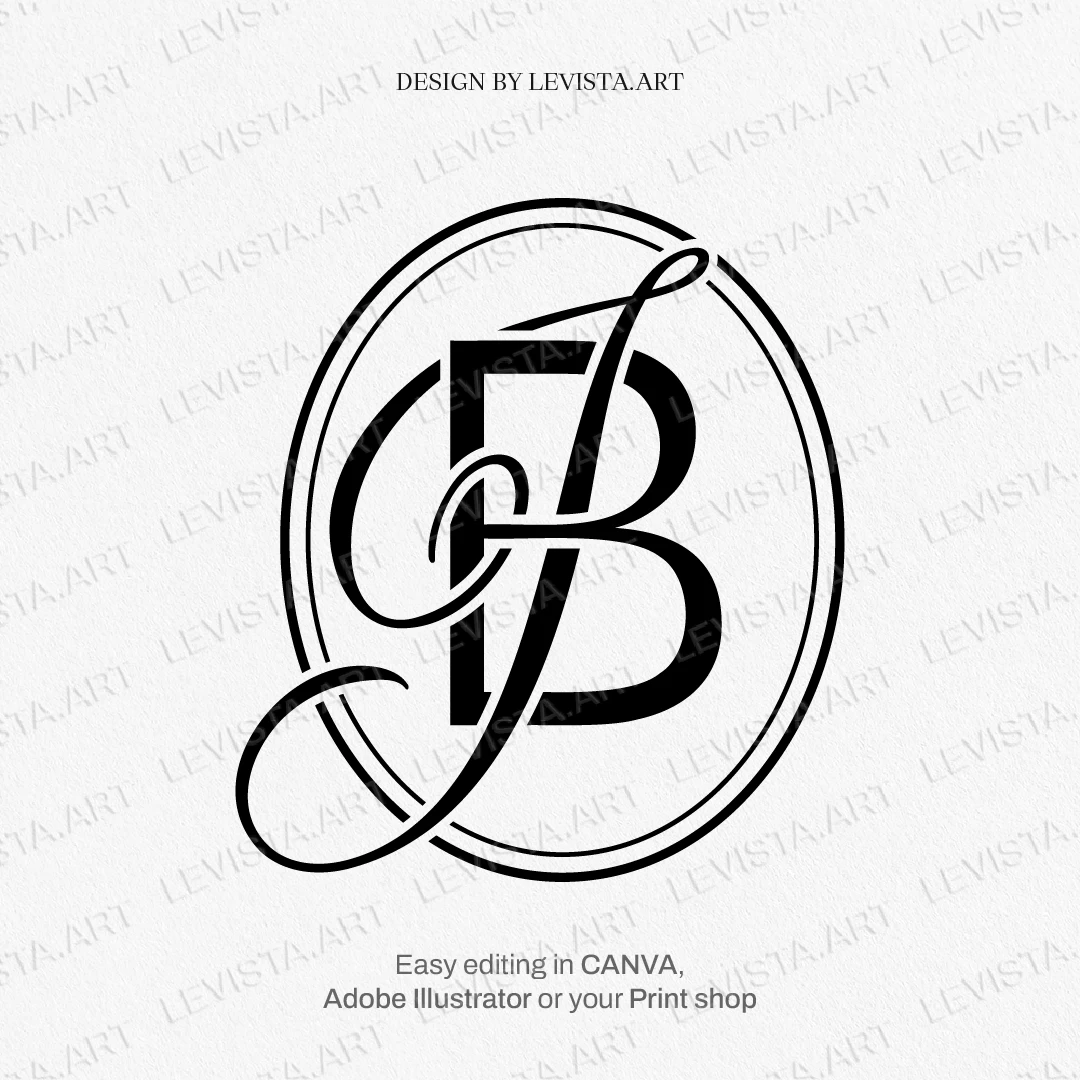 BJ, JB Elegant Initials ready-made monogram logo for wedding, business in frame