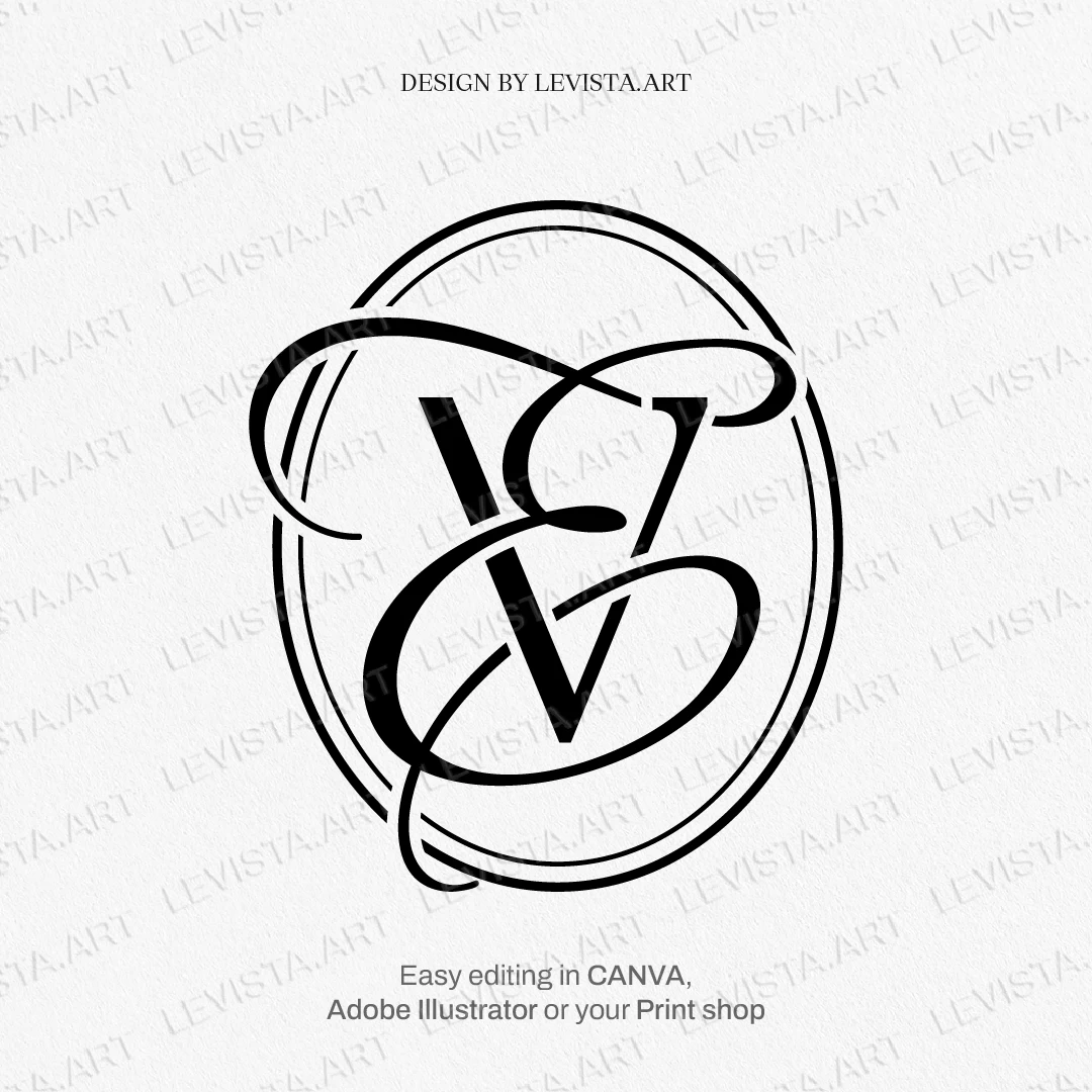 EV, VE Elegant Initials ready-made monogram logo for wedding, business in frame