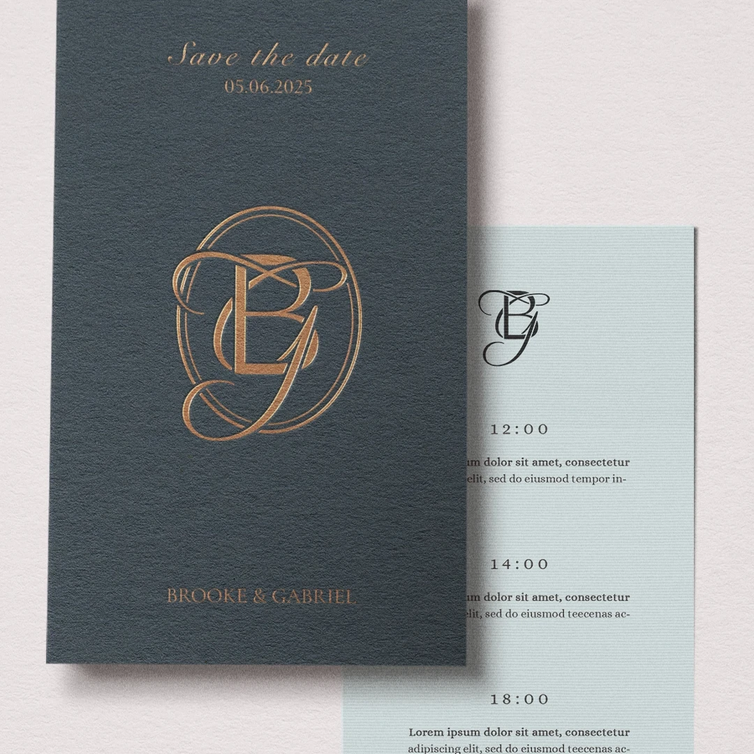 BG wedding letter logo on invitations